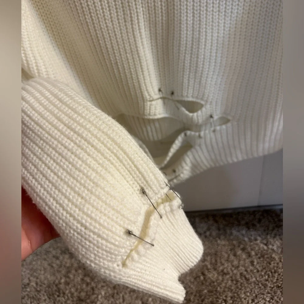 LF Cream Distressed Sweater - Picture 4 of 4